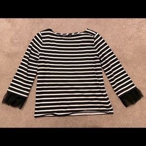 J. Crew Boatneck Cotton 3/4 Length T-shirt with Tulle sleeves